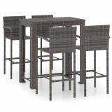 Cumpara ieftin Set bar exterior cu cotiera, 5 piese, gri, poliratan
