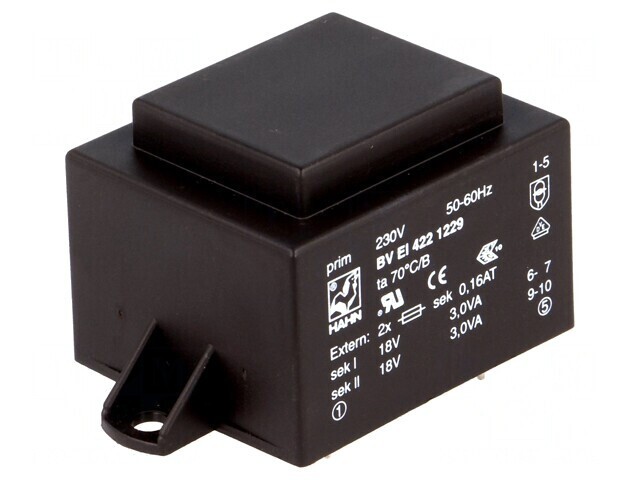 Transformator &Icirc;ncapsulat 6VA 230V 18V PCB