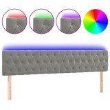 Cumpara ieftin Tablie de pat cu LED, gri deschis, 200x7x78/88 cm, catifea