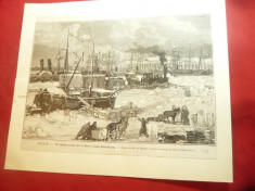 Reproducere- Gravura 1881-de M.Haenen -Cale Ferata pe Neva la St.Petersburg foto