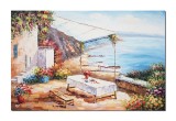 Cumpara ieftin Tablou pictat manual, Peisaj de pe terasa la mare, colt de rai, 120x80cm ulei pe panza in cutit efect 3D, Magistral