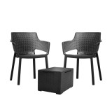 Set mobilier gradina Curver Eva Balcony cu masa Vigo grafit, 2 scaune si masuta depozitare, polipropilena, rezistent UV