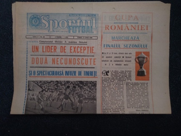 ZIARUL SPORTUL SUPLIMENT FOTBAL 13 AUGUST 1986