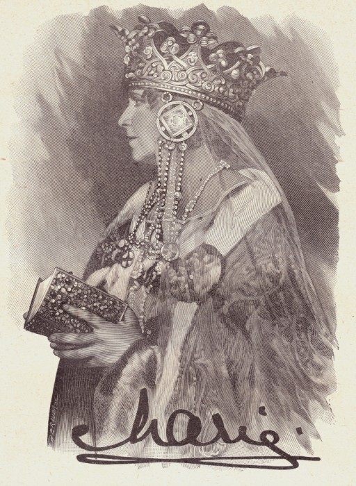 ✅Gravura 1925 &quot;Regina Maria&quot;,xilogravura, gravor Henri Breuer, publicata Mariani