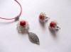Set colier si cercei howlite rosu si cristale albe 44936, Set bijuterii handmade