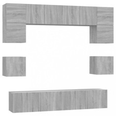 Set dulap TV, 8 piese, gri sonoma, lemn prelucrat