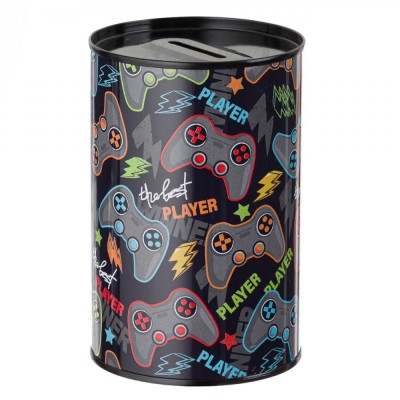 Pușculiță Metalică, Gamer, Negru, Dimensiuni 8x12.5 cm foto