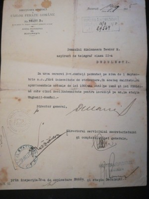 1915 Directiunea CFR, Teodor Simionescu, telegrafist, Dedulești, Buzău, olografe foto