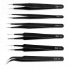Set 6 pensete de precizie, antistatice, otel inoxidabil, negru