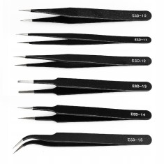 Set 6 pensete de precizie, antistatice, otel inoxidabil, negru
