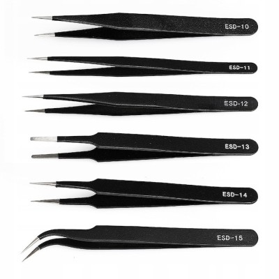 Set 6 pensete de precizie, antistatice, otel inoxidabil, negru foto