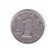 Moneda China 1 yuan 1999, stare buna, curata, Asia, Nichel
