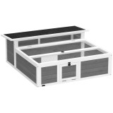 PawHut Casuta Adapost pentru Testoase Uscat Lemn Brad, Capac Rabatabil, 2 Zone, Usi Multiple, Gri