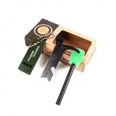 Set Amnar pentru camping si Fluier IdeallStore®, Ultimate Survival, otel inoxidabil, 11 cm