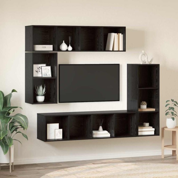 vidaXL Set comodă TV Pe perete 4 pcs Stejar negru 37 x 37 x 142.5 cm 3393223