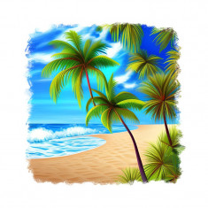 Sticker decorativ, Plaja Tropicala, Albastru, 55 cm, 6574ST foto
