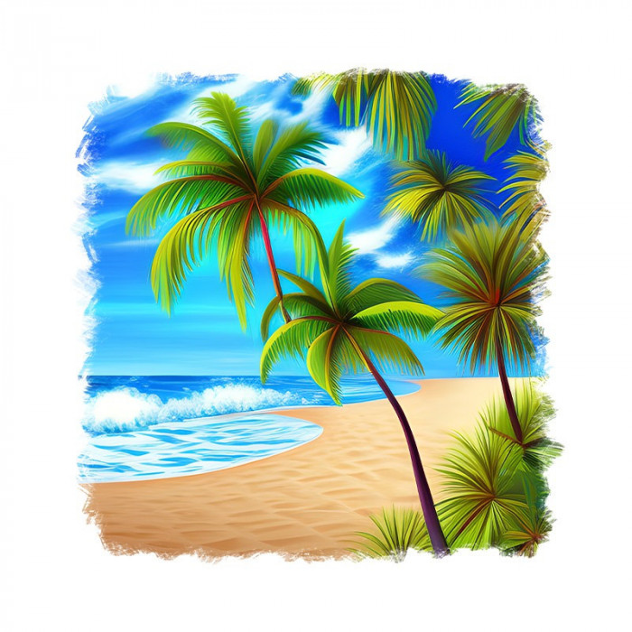 Sticker decorativ, Plaja Tropicala, Albastru, 55 cm, 6574ST