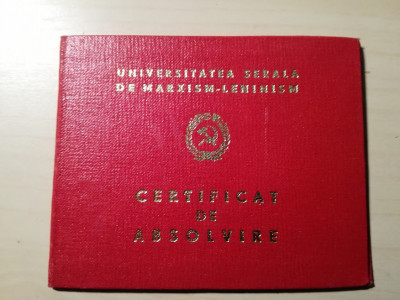 Certif absolvire Univ. de Marxism - Leninism, curs seral, FILOZOFIE, anii 70 foto