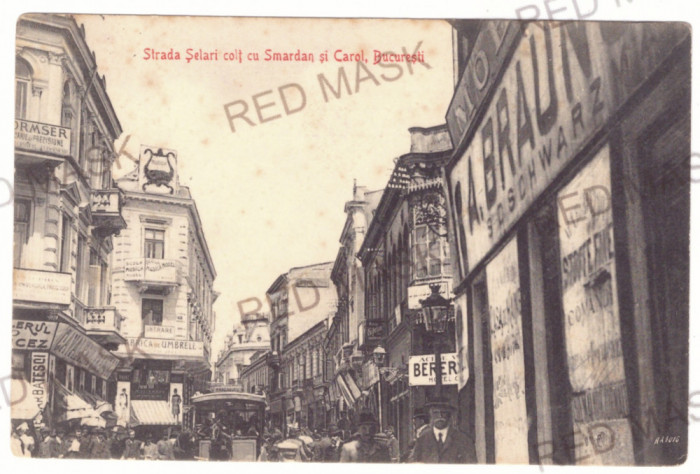 3805 - BUCURESTI, Street stores, Berarie, Romania - old postcard - used - 1917