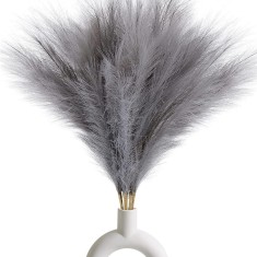 Set 3 Fire Iarba de Pampas Artificiala pentru, Amenajari si Decoratiuni Interioare, Material de Calitate Premium, Matase Fina, Inaltime 43.5 cm, Gri C