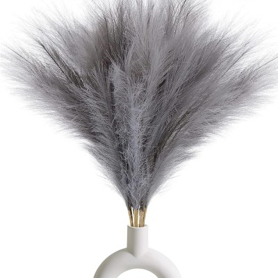 Set 3 Fire Iarba de Pampas Artificiala pentru, Amenajari si Decoratiuni Interioare, Material de Calitate Premium, Matase Fina, Inaltime 43.5 cm, Gri C foto
