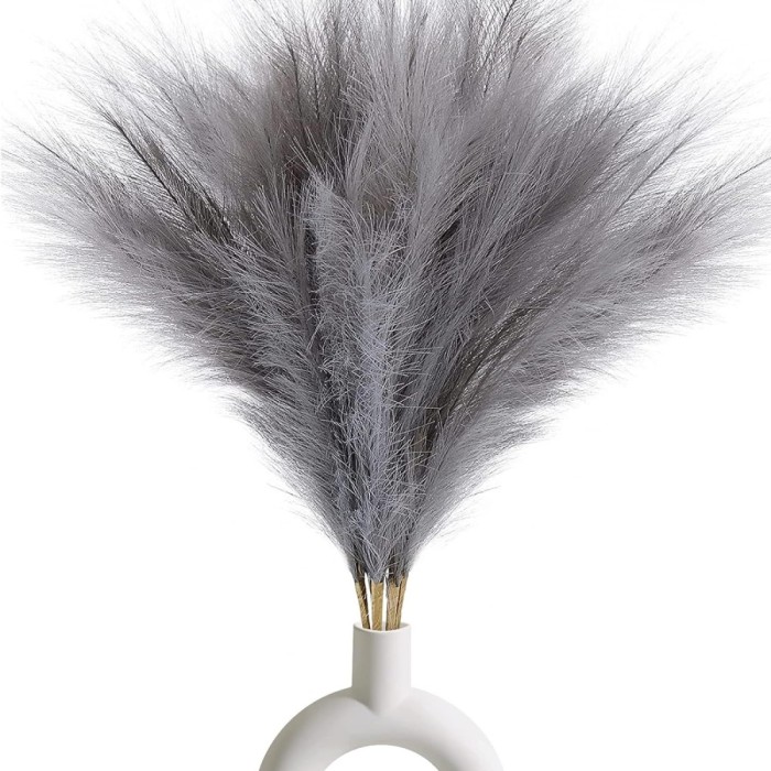 Set 3 Fire Iarba de Pampas Artificiala pentru, Amenajari si Decoratiuni Interioare, Material de Calitate Premium, Matase Fina, Inaltime 43.5 cm, Gri C