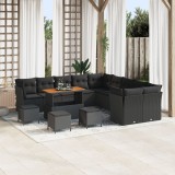 Set canapea gradina Gossi cu pernute 14 piese ratan polietilena neagra acacia, set dining gradina Gossi cu pernute 4 piese ratan polietilena neagra ac