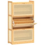 HOMCOM Pantofar &Icirc;ngust din Bambus cu 3 Sertare Rabatabile din Ratan pentru 18-21 Perechi de &Icirc;ncălțăminte 69x29x119,8 cm Natural | Aosom Romania