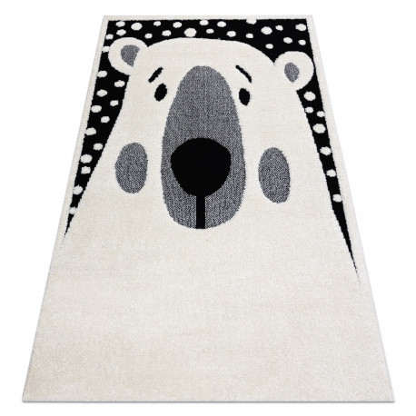 Covor modern pentru copii JOY Teddy, urs - structural pe două niveluri de l&acirc;nă crem / negru, 140x190 cm