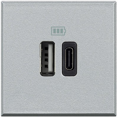 Priza USB tip A+C dubla 5V 3000mA Axolute Bticino 2M aluminiu HC4287C2 foto