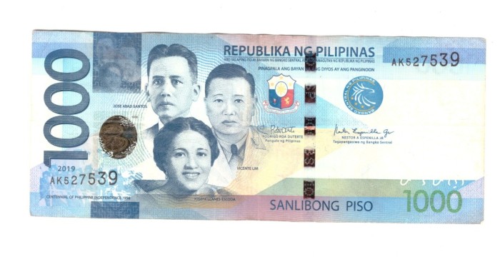 Bancnota Filipine 1000 piso 2019, circulata, stare buna