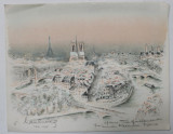 PARIS , VEDRE DE ANSAMBLU , LITOGRAFIE , CU DEDICATIE PENTRU ALEXANDRU SIPERCO , 1986