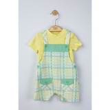 Set salopeta cu tricou in carouri pentru bebelusi, Tongs baby (Culoare: Galben, Marime: 3-6 Luni)