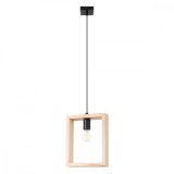Lampă Suspendată Aries Lemn Natural Oțel/Lemn 1 Bec Pătrat Scandinav De Interior
