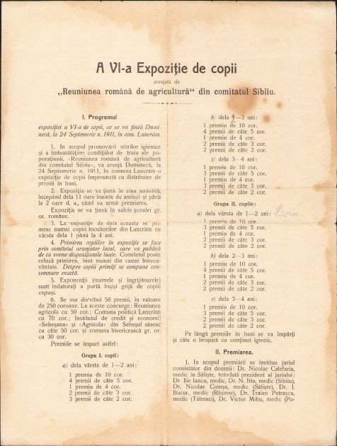 A1365 Program A VI-a Expoziție de copii aranjată de &bdquo;Reuniunea rom&acirc;nă de agricultură&rdquo; din comitatul Sibiu, 1911