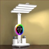 Cumpara ieftin Lampa de birou, SMART, flexibil 30-47cm, cu ceas, data si temperatura, suport anti-alunecare, cu 2 organizatoare, din ABS, alb