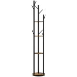 HOMCOM Suport Haine, Rotativ, cu 4 Rafturi și 8 C&acirc;rlige, stander haine pentru Hol, Dormitor, Living, 30x30x175 cm, Maro Rustic | Aosom Romania