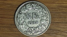 Elvetia - moneda de colectie - 1/2 franc 1928 argint 835 - exceptionala !