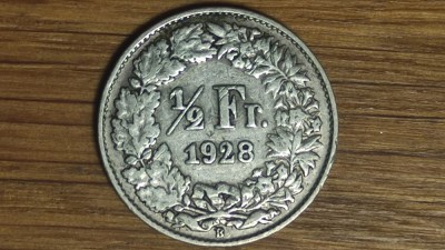 Elvetia - moneda de colectie - 1/2 franc 1928 argint 835 - exceptionala ! foto