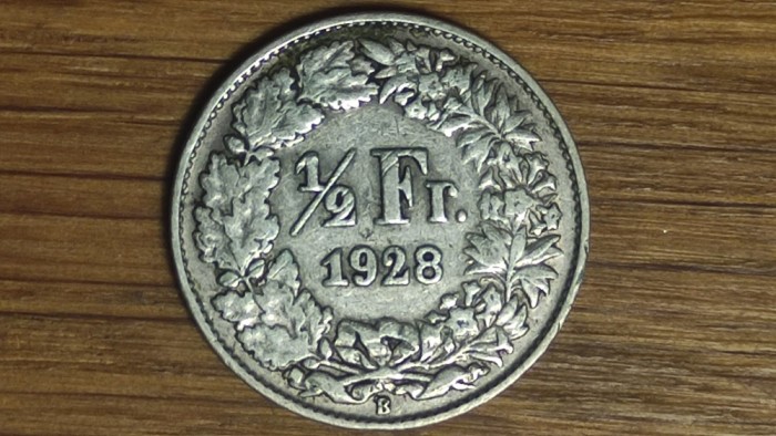 Elvetia - moneda de colectie - 1/2 franc 1928 argint 835 - exceptionala !