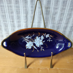 Fructiera portelan fin, cobalt cu model floral