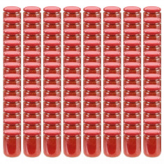 vidaXL Borcane din sticlă pentru gem, capace roșii, 96 buc., 230 ml