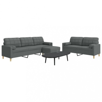 vidaXL Set canapele cu taburet și perne, 3 piese, gri &amp;icirc;nchis, textil 3278344 foto