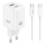 INCARCATOR RETEA PD 45W 3A 1X USB 1 X USB-C + CABLU USB-C 1M - ALB