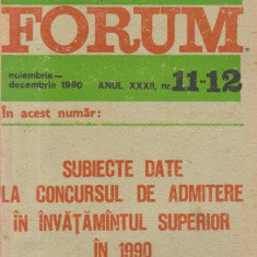 Revista Universitarilor din Romania - Forum, Nr. 11-12/1990 - Subiecte date la Concursul de admitere in invatamantul superior in 1990