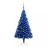 Brad Crăciun pre-iluminat cu set globuri, albastru, 180 cm, PVC