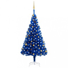 Brad Crăciun pre-iluminat cu set globuri, albastru, 180 cm, PVC