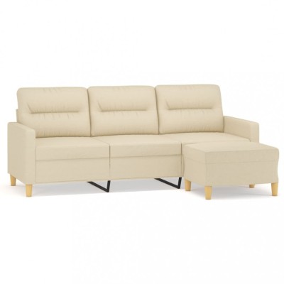 Canapea cu 3 locuri cu taburet, crem, 180 cm, material textil foto