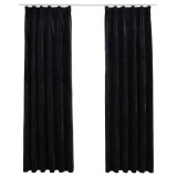 Cumpara ieftin Draperii opace, 2 buc., negru, 140x225 cm, catifea, cu carlige