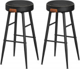 Set 2 scaune de bar Ekho, Vasagle, 51.6 x 51.6 x 75 cm, otel/piele ecologica, negru